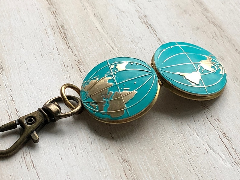 Globe Locket World Locket Keychain Earth Globe Keychain Etsy