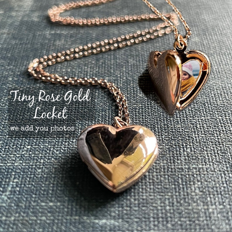 Tiny Rose Gold Heart Locket with Photos, Personalized heart Locket Necklace, Customized Picture Locket for Mom, Little Girl Locket, Special image 1
