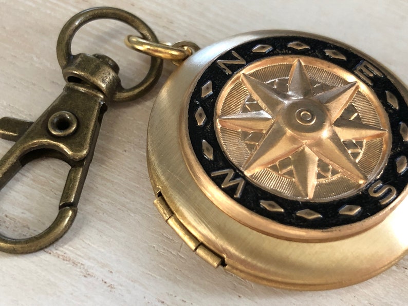 Compass Locket Keychain, Men's Locket Keychain, Manly Gifts, Masculine Gifts, Gift for Boyfriend, Long distance Gift, Father's Day, Grad image 3