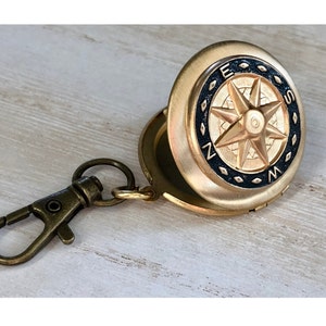 Men's Photo Locket Compass Keychain: Hand-Painted Brass car mirror dangler