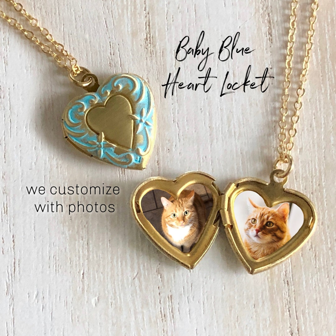 Small Baby Blue Heart Locket Little Girl Locket Pet Locket Etsy