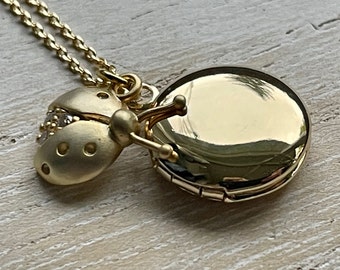 Petite Ladybug Locket Necklace with photos,  Customized Gold or Silver Ladybird Locket,  Gift for Girls,  Teen Jewelry,  Bug Necklace