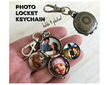 4 Photo Locket Keychain that makes a great gift for Men - Personalized Father's Day Gift, Family Photo Keychain, Memorial Keychain