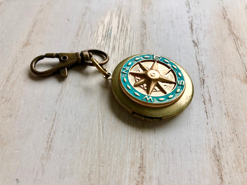 Compass Locket Keychain, Men's Locket Keychain, Manly Gifts, Masculine Gifts, Gift for Boyfriend, Long distance Gift, Father's Day, Grad image 6