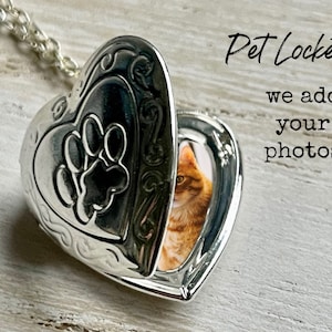 Silver Pet Locket with photo customization  Memorial Pet Locket  Crazy Cat Lady  Dog Mom Jewelry  Pet Keepsake Necklace  Paw Print Locket