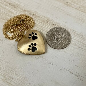 Matt Gold Pet heart locket with paw prints, photo options available image 5