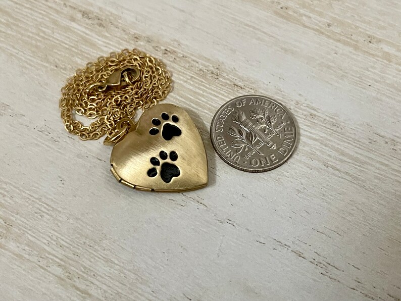 Matt Gold Pet heart locket with paw prints, photo options available image 5