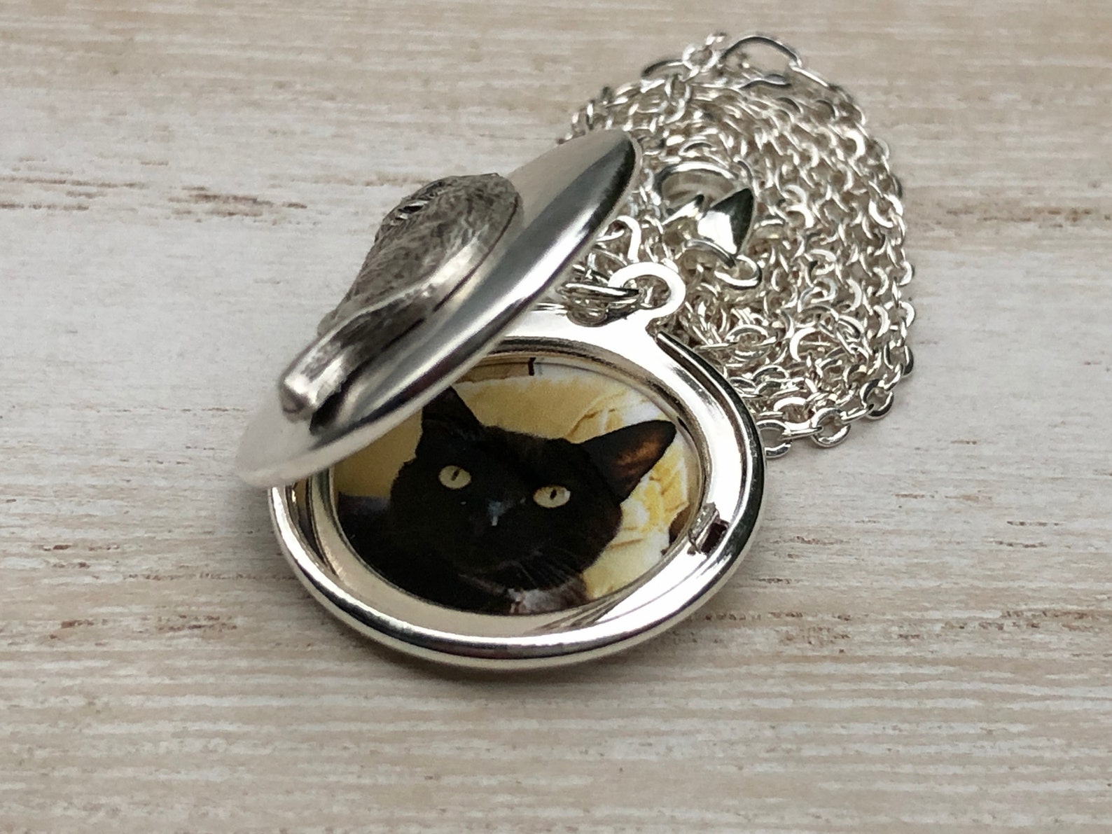 Silver Cat Locket Necklace Customized Pet Locket With Photos Etsy