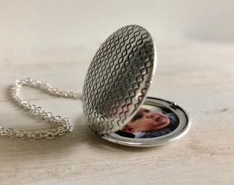 Large Silver Geometric Locket with photos