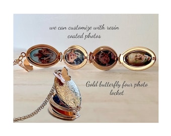 Floral Butterfly Locket: Gold Four-Photo Family Tree Keepsake