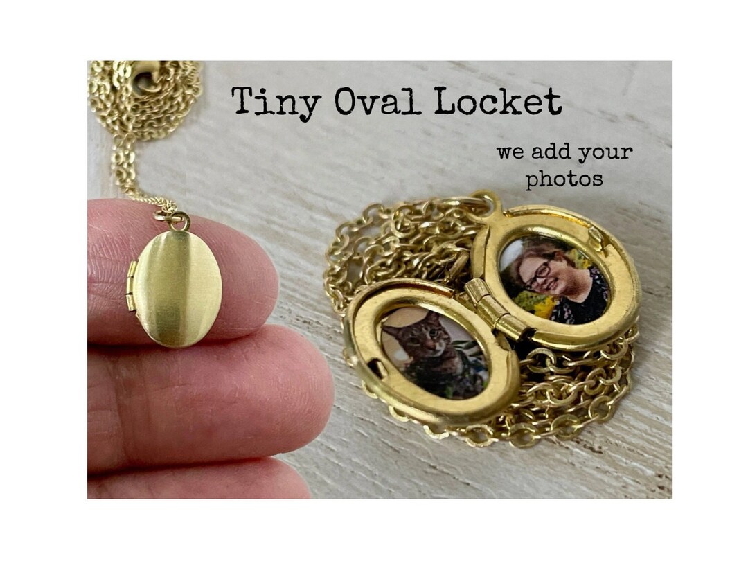 Tiny Gold Oval Photo Locket Necklace: Personalized Brass Keepsake ...