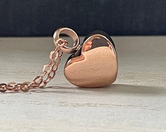 Tiny Rose gold heart cremation necklace,  Small Heart Urn Pendant,  Heart shaped ashes pendant,  Pet Urn,  Loss of a loved one gifts