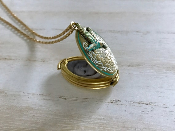 Hummingbird Locket Necklace: Hand-Painted Floral Photo Keepsake Pendant