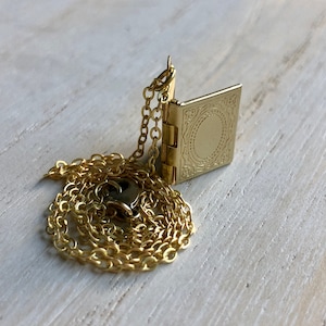 Very Small, Gold Book Locket with photos Raw Brass Novel Locket Book Lover Locket Book and Glasses Locket Necklace image 8