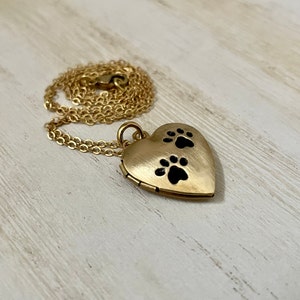 Matt Gold Pet heart locket with paw prints, photo options available image 2