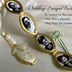 Four Photo Wedding Bouquet Locket, Bridal locket with Photos of Loved ones