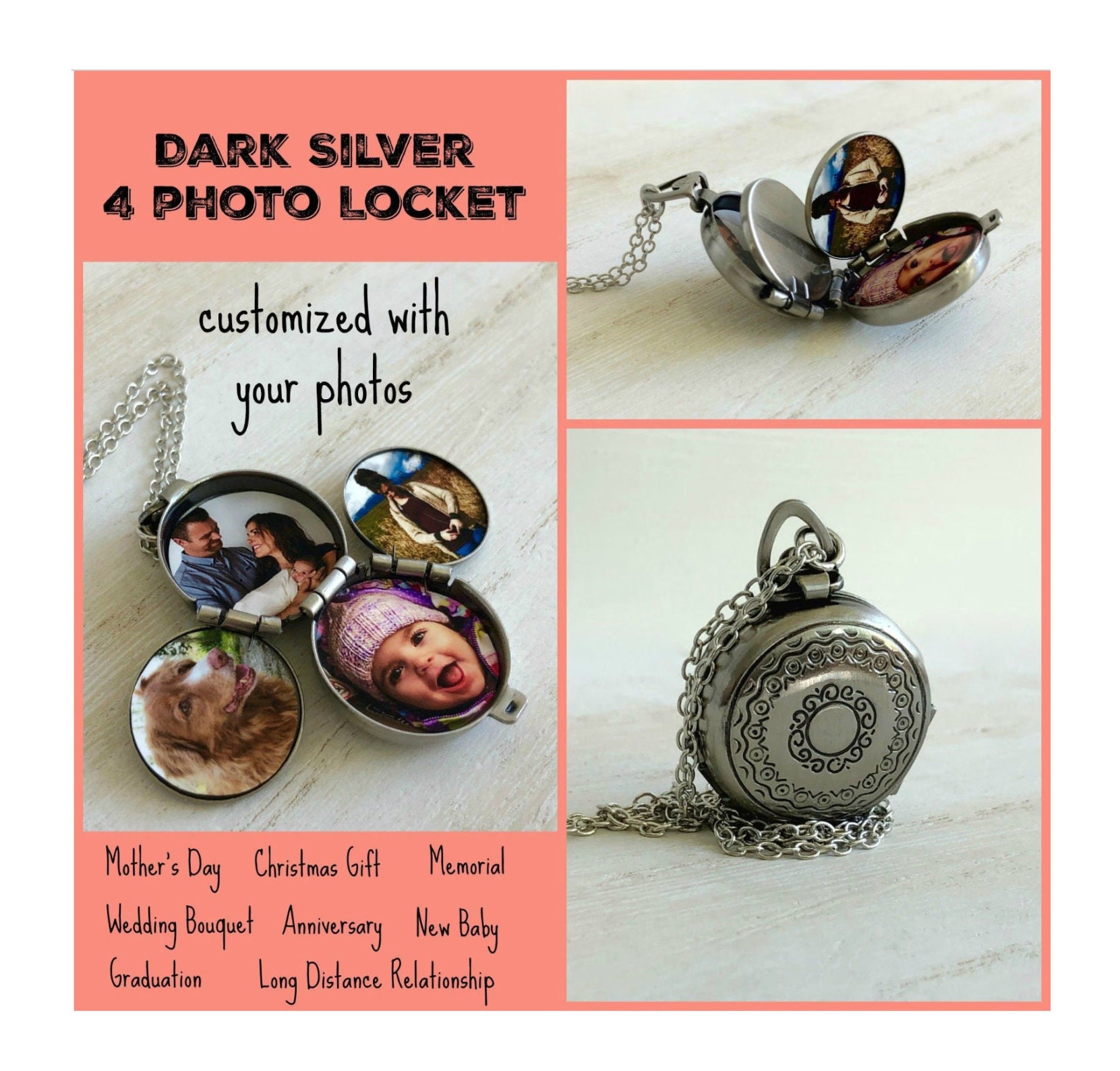Silver 4 Photo Locket, Family Tree Locket, Mother's Day Gifts, Grad ...
