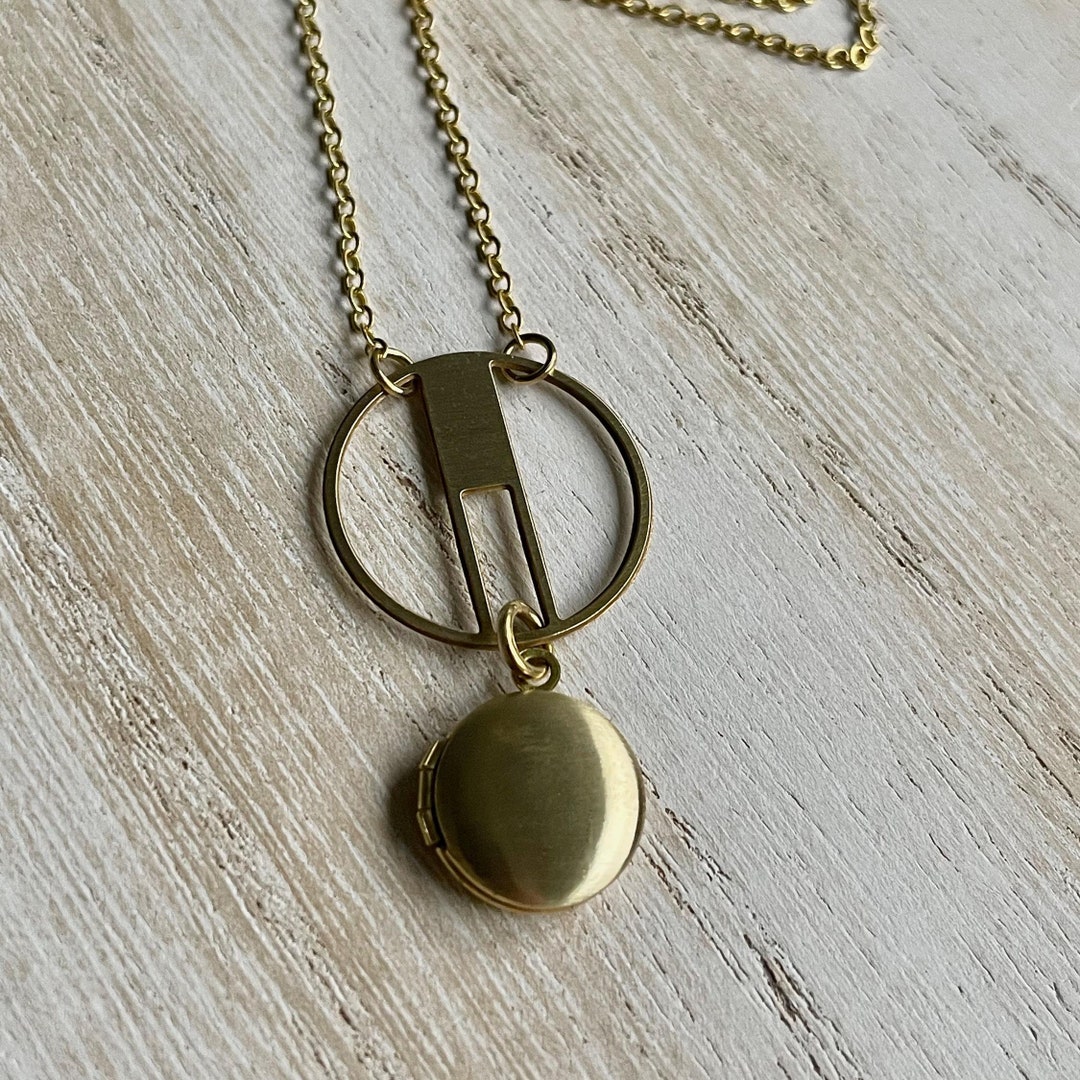 Petite Raw Brass Locket Necklace: Modern Geometric Photo Locket - Etsy