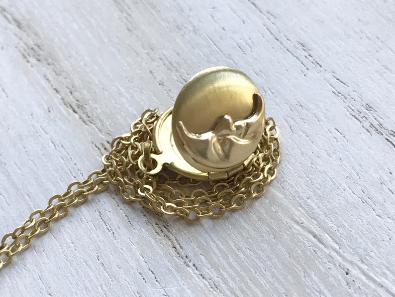 Tiny Moon Locket Tiny Gold Locket Necklace Man in the Moon Etsy