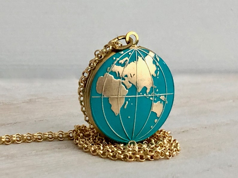 Personalized World Globe Locket, World Map Locket Turquoise Globe Locket Personalized Travel Gift and Graduation Gift image 1