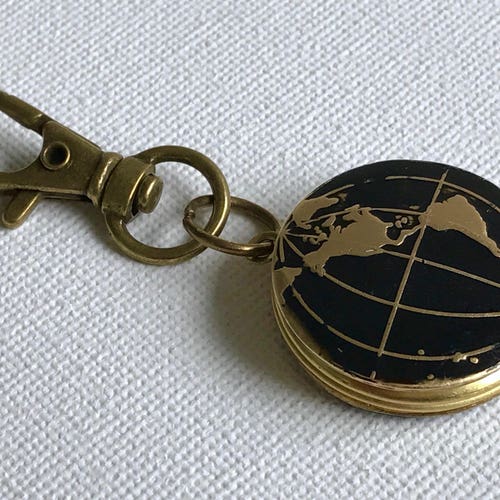 World Locket Key Chain Black Globe 