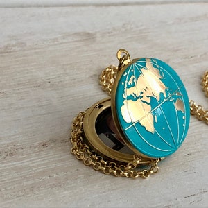 Personalized World Globe Locket, World Map Locket Turquoise Globe Locket Personalized Travel Gift and Graduation Gift image 6