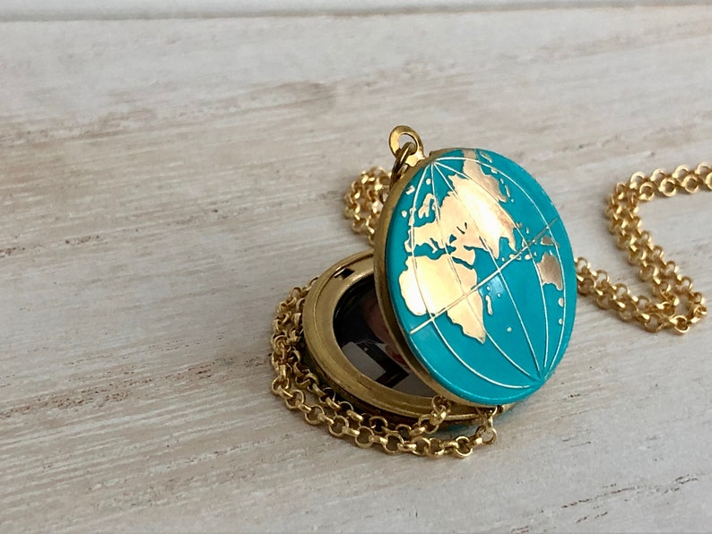 Personalized World Globe Locket, World Map Locket Turquoise Globe Locket Personalized Travel Gift and Graduation Gift image 6