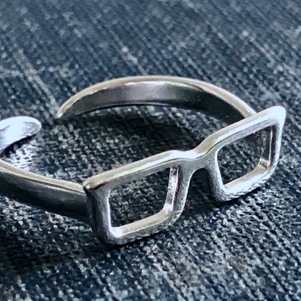 Bague pour lunettes en argent Bague pour lunettes réglable Bague pour lunettes de lecture Bague pour amoureux des livres Bague 4 yeux, bague plaquée argent