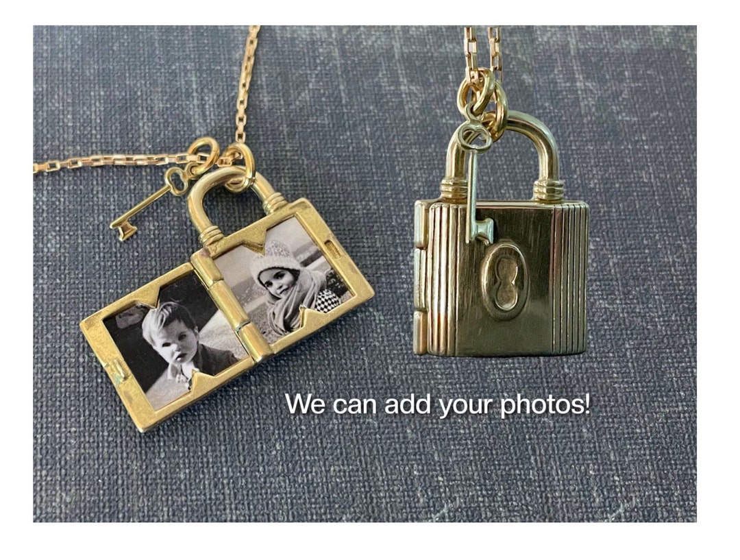 Lock Shaped Locket With Key Charm Personalized With Photos