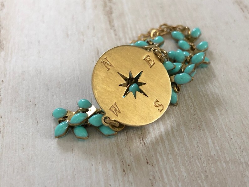 Compass Bracelet Travel Gifts Turquoise Boho Bracelet Etsy