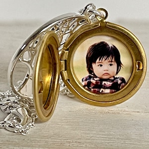 Tree of Life Necklace personalized with photos , Olive tree jewelry , Silver and Gold Locket Necklace , small Locket with photo