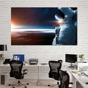 Astronaut in Space Large Wall Decor Astronaut Painted Wall Art Space Living Room Wall Decor Ideas Galaxy Room Wall Decor Stars Artwork
