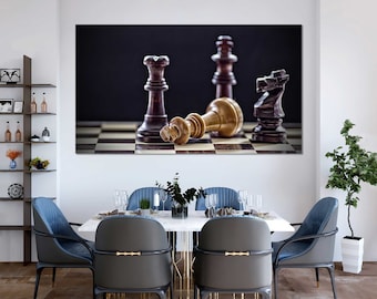 Gallery Wrapped Chess Wall Art for Game Room, Black and White Canvas Decor