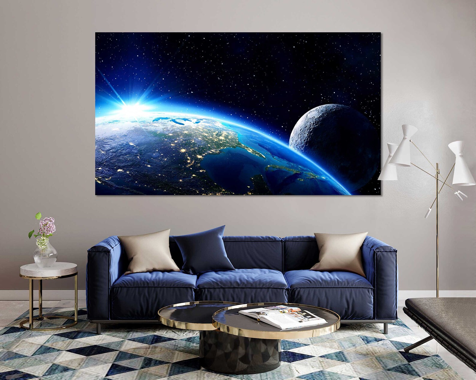 Earth & Moon Canvas Print – Cosmic Sunrise, Outer Space Wall Art - Etsy