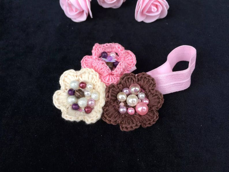 Rustic flower headband Pink headband Baby headband Infant headband newborn headband photo prop Pink satin flower on pink lace headband