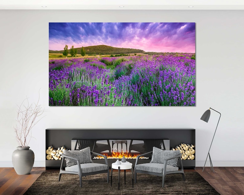Flowers Field Fashion Gifts Art Colorful Landscape Provence Painting Art Wall France Very Beautiful Lavender Field Picture Art on Canvas