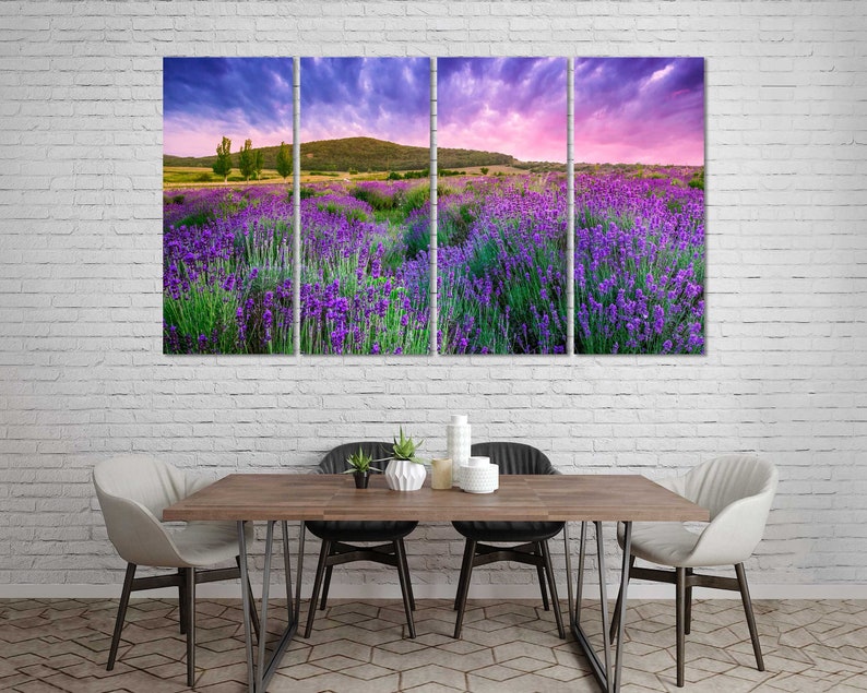 Flowers Field Fashion Gifts Art Colorful Landscape Provence Painting Art Wall France Very Beautiful Lavender Field Picture Art on Canvas
