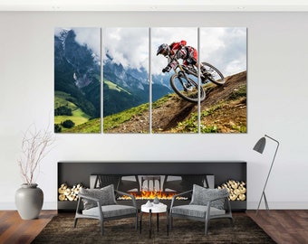 Mountain Biking Canvas Print, Extreme Sport Wall Art