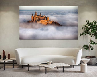 Hohenzollern Castle in Fog Modern Artwork, Castle on the Hill Picture Art on Canvas, Castle in Germany Photo Print Canvas, Germany Landscape