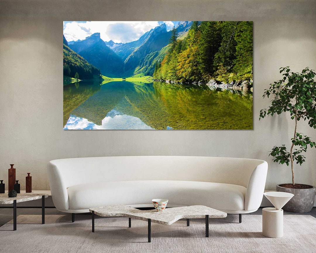 Nature Prints Mountain Lake Canvas Wall Art, Forest Landscape Decor - Etsy