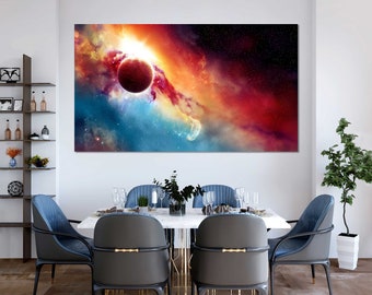Galaxy Nebula Canvas Art, Sci-Fi Space Wall Decor, Ready to Hang Canvas