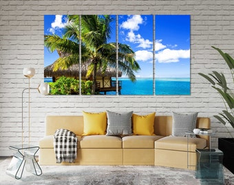 Cuadro decorativo de palmeras costeras para la decoración del hogar en la playa, con marco tipo galería.