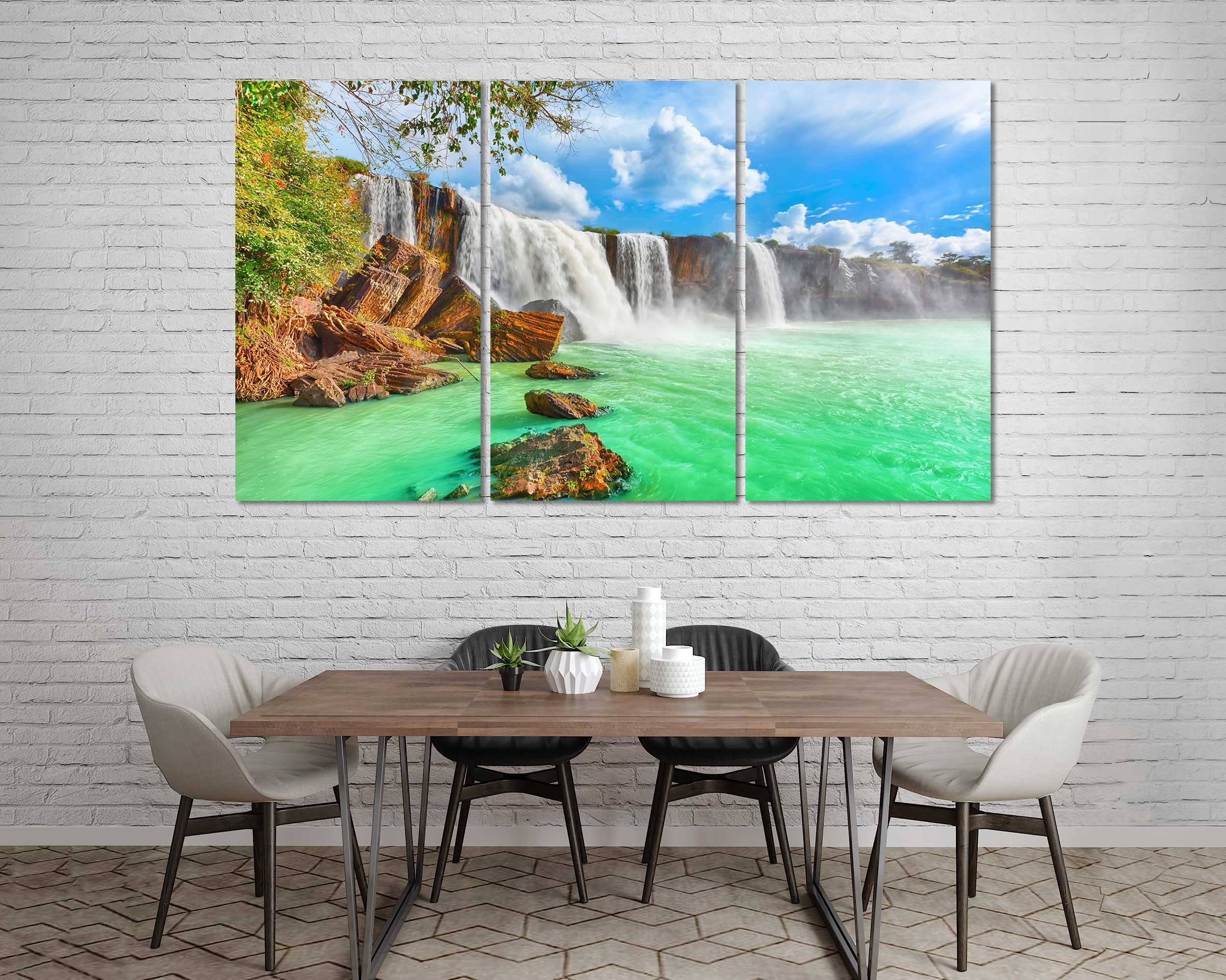 Waterfalls Print Art Canvas Sets Waterfalls Painting Home Etsy UK