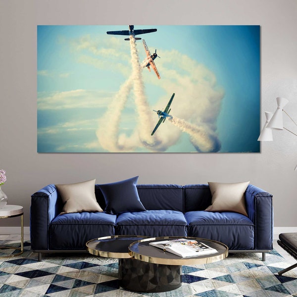 Air Show Pictures Art for Home Planes in Sky Canvas Wall Art Aircraft Wall Painting Airplane Large Framed Art Air Transport Canvas Photo