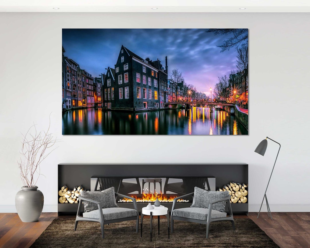 Amsterdam Canal Canvas Print – Evening Glow, Netherlands Cityscape Wall ...
