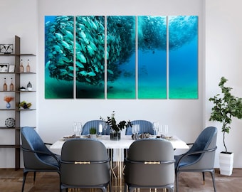 School of Fish Canvas Wall Art, Underwater Aquarium Decor, Gallery Wrapped Print
