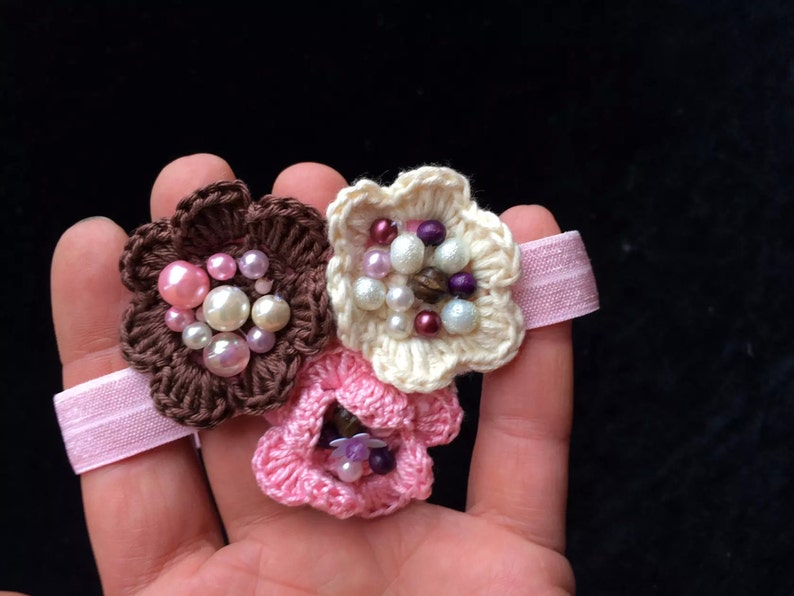 Rustic flower headband Pink headband Baby headband Infant headband newborn headband photo prop Pink satin flower on pink lace headband