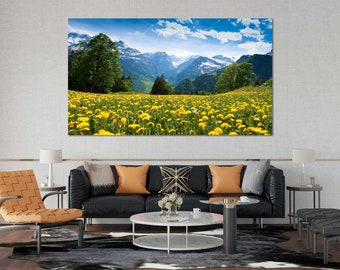 Swiss Alps Canvas Print, Alpine Meadow Mountain Wall Art Ready to Hang