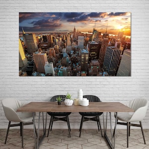 Atardecer en la ciudad de Nueva York: decoración de interiores con un diseño moderno, pinturas murales populares del paisaje urbano de Nueva York, decoración de la ciudad de Nueva York, lienzo de obras de arte de EE. UU.