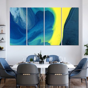 Fashion Yellow and Blue Abstract Art for Room Wall, Colorful Abstract Print Art on Canvas, Abstract Creative Wall Decor For Home
